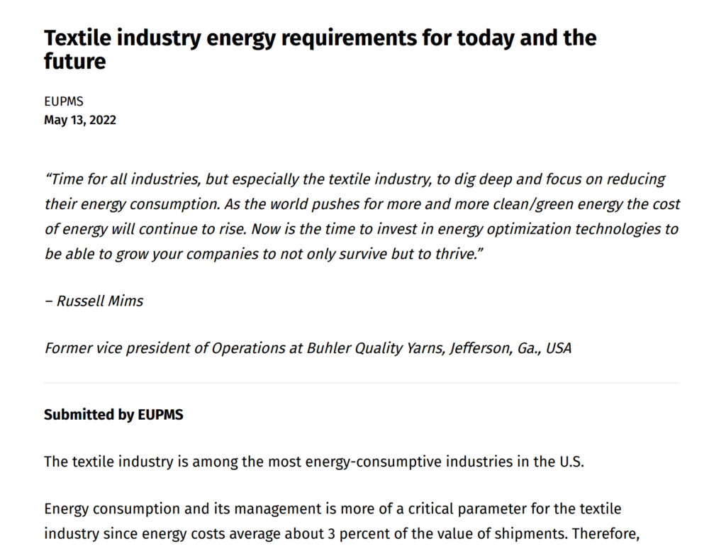 Textile industry energy requirements for today and the future